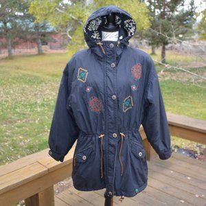 OBERMEYER vintage ski jacket with hood and embroidery, black, size 10